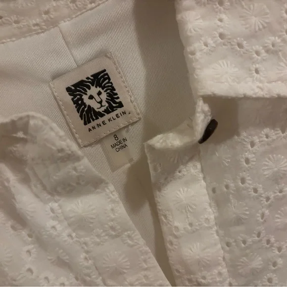 Anne Klein sz 8 white eyelet midi sleeveless sundress collared button front sash - Picture 4 of 12